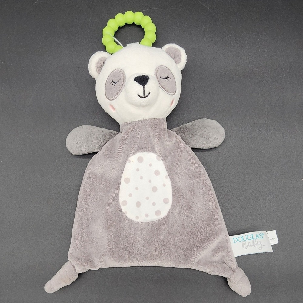 Douglas Baby Gray White Panda Snuggler Teether Lovey Security Blanket Plush